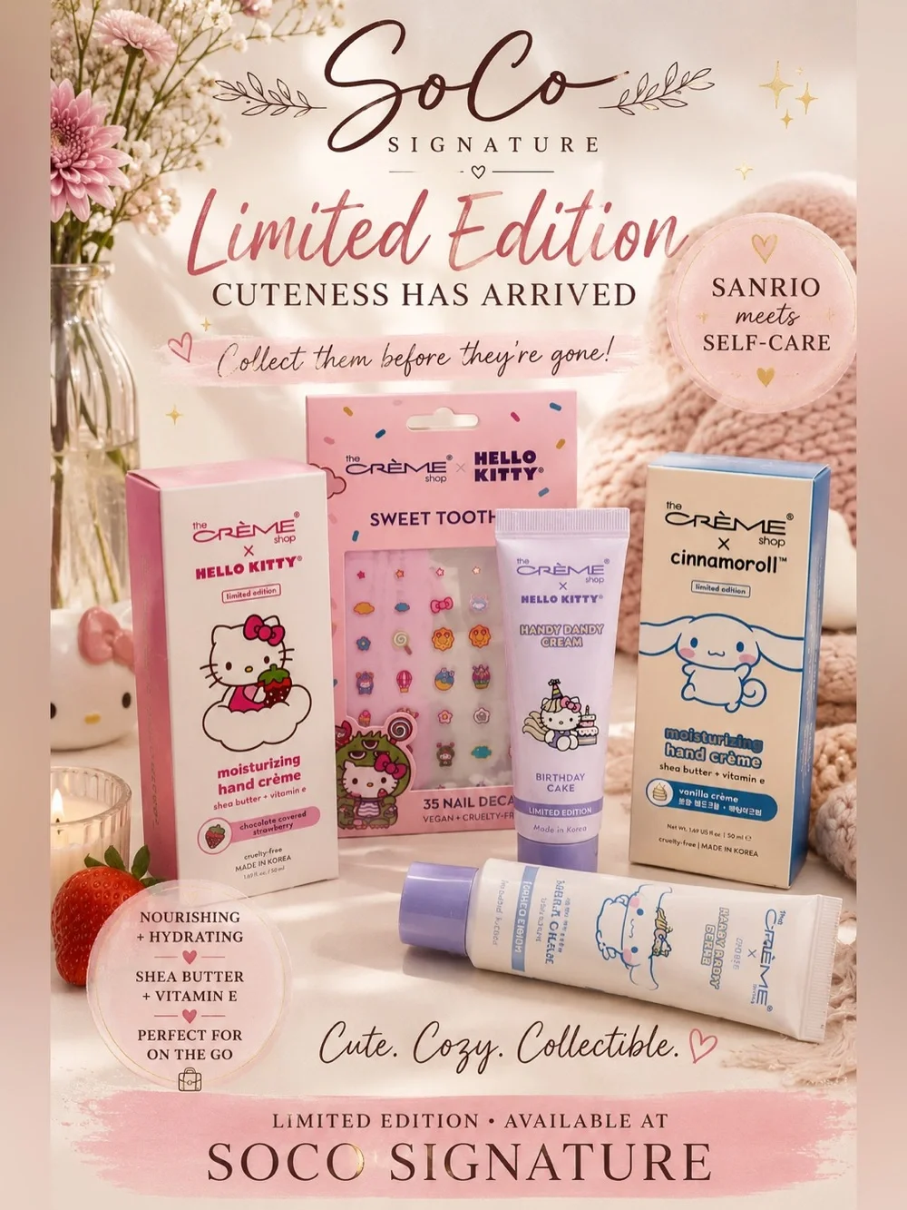 Hello Kitty Cinnamoroll Limited Edition Hand Cream Nail Sticker Gift Set New